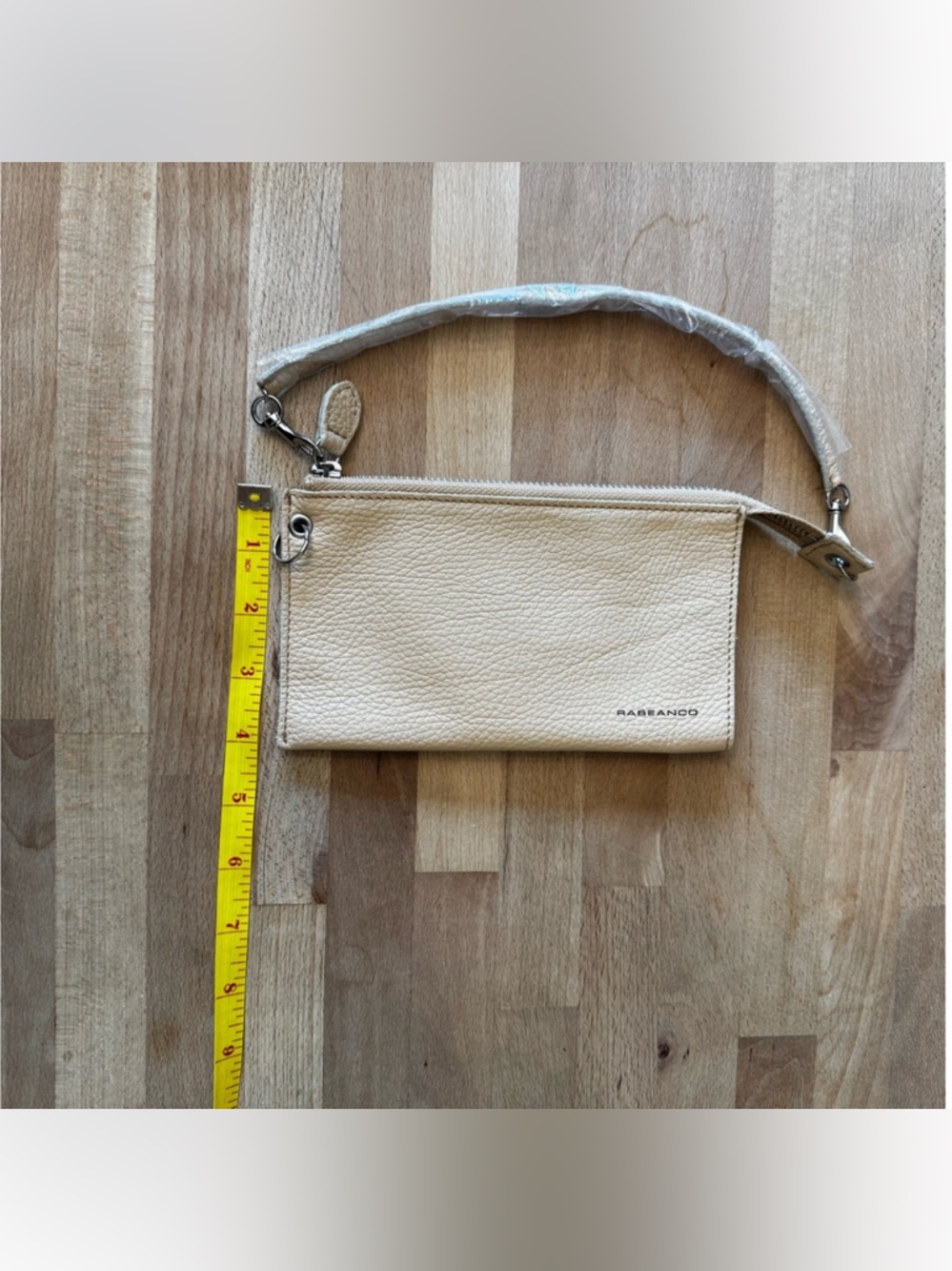 RABEANCO Cream Tan Leather Wristlet Clutch Convertible Bag NWOT Minimalist - Picture 8 of 10
